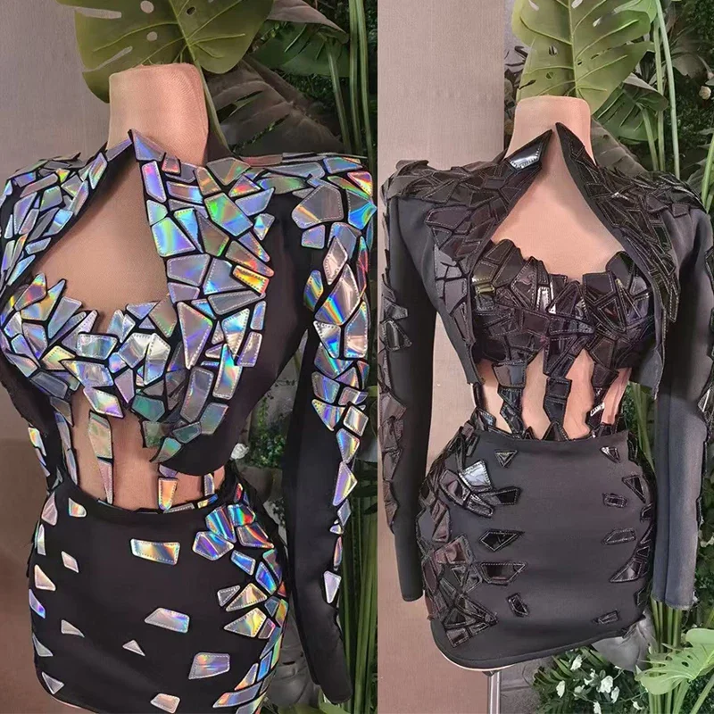 Pólo dança espelhos traje colorido lantejoulas vestidos de festa feminino palco noite roupa bar boate ds dj gogo wear