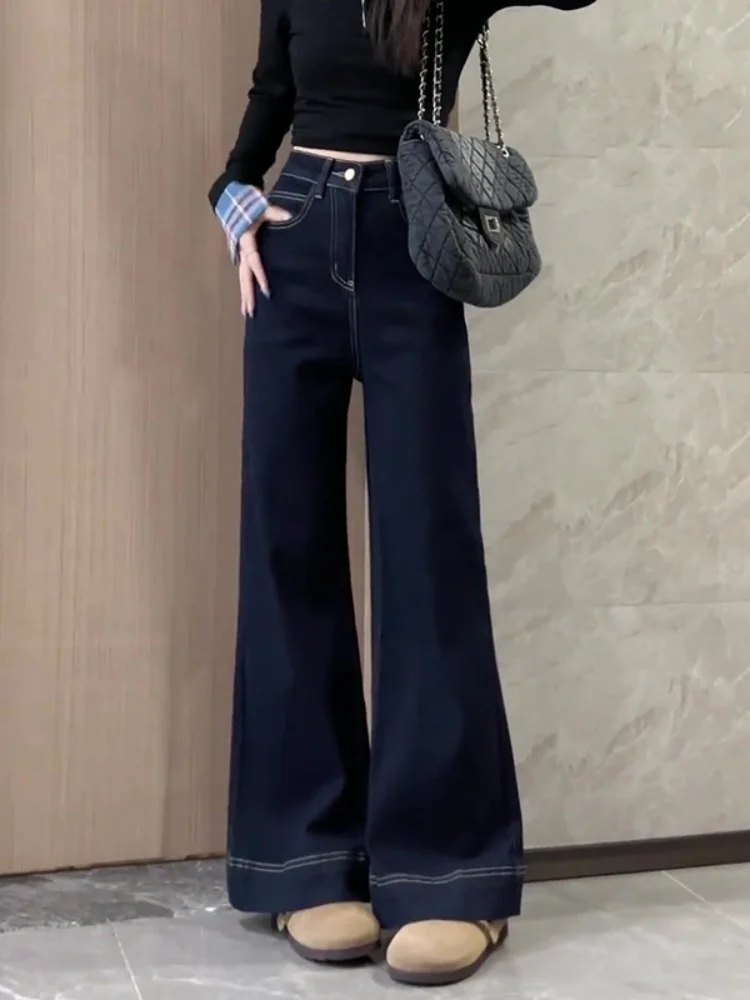 

Women's High Waist Fleece Lined Slimming Stretchy Denim Pants Autumn Winter New Style Cleanfit Wide Leg Casual Straight Tube ...