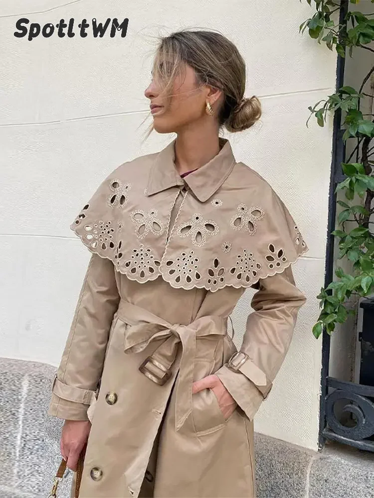 Gabardina larga elegante para mujer, abrigo con doble botonadura y bolsillo con solapa, rompevientos, novedad de otoño, 2024