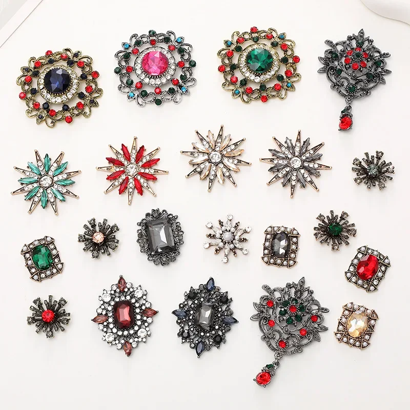 Vintage Flower Glass Rhinestone Gems Accessory DIY Clothing Shoes Hairpins Button Brooch Gift Box Charms Craft Supplies