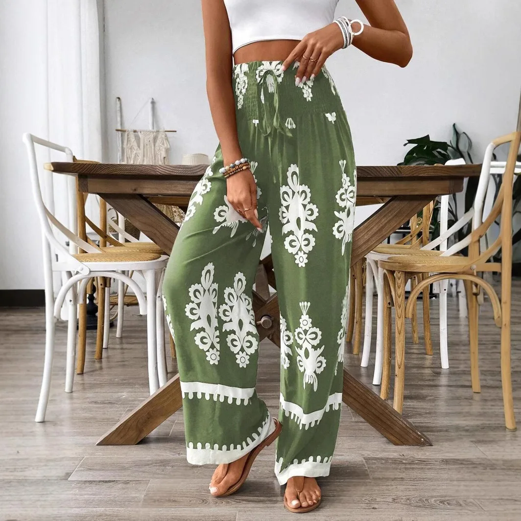 

Women's pants casual bohemian style wide-leg trouser with geometric print for women