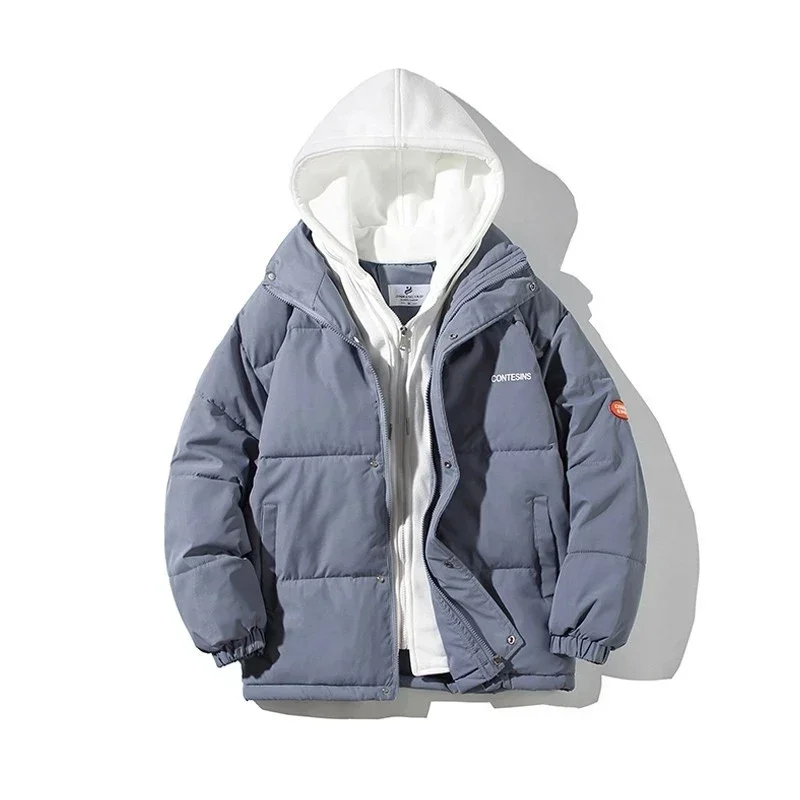 2023 winter thickened casual hooded jacket loose large size fashion couple models cotton fake two pieces cotton clothing