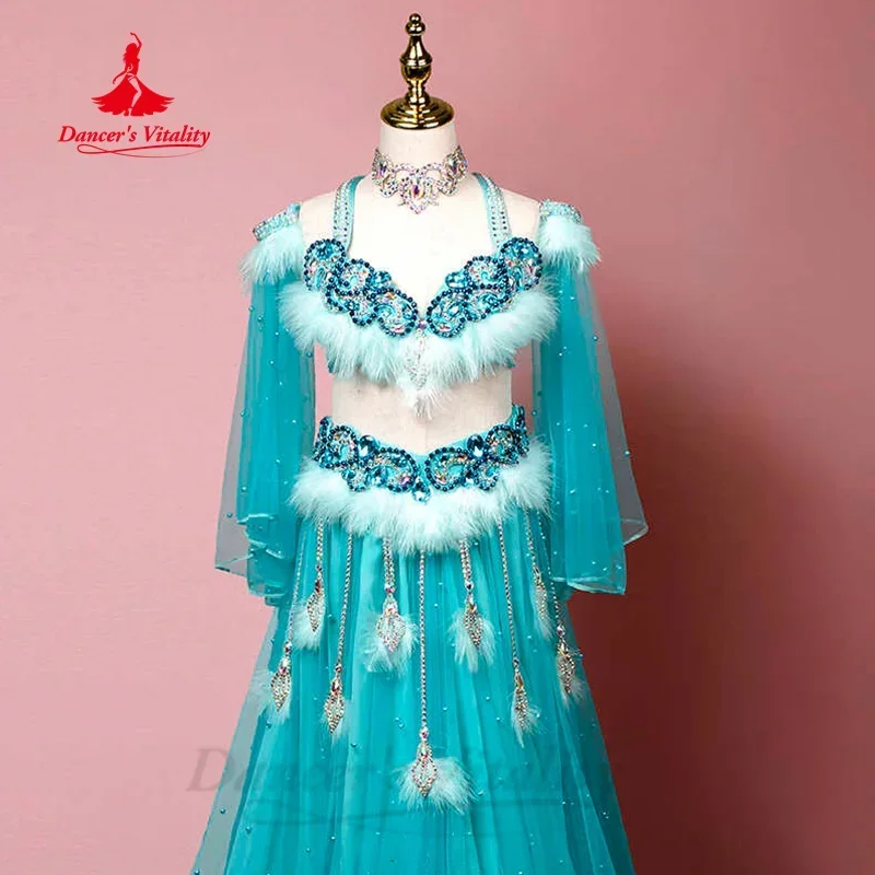 BellyDance Set for Kid Customized Advanced Feather Rhinestone Tassel Suit Adult and Children Oriental Dance Competition Costumes