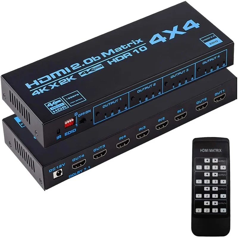 Interruptor Matrix 4x4 compatible con HDMI, divisor de conmutador matricial 4 en 4, caja de salida con Extractor EDID y Control remoto IR