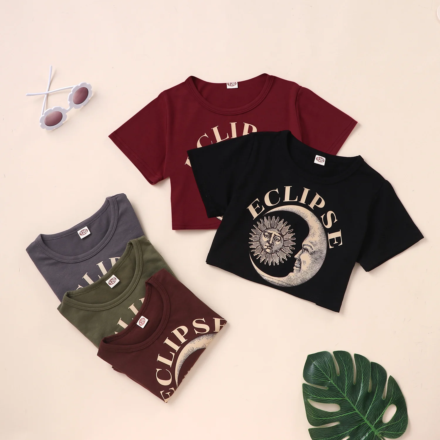 

Girls Summer Leisure Short Sleeve T-shirt Letter Print Moon Print T-shirt Hot Girl Skinny Tees Fashion Drawstring Slim