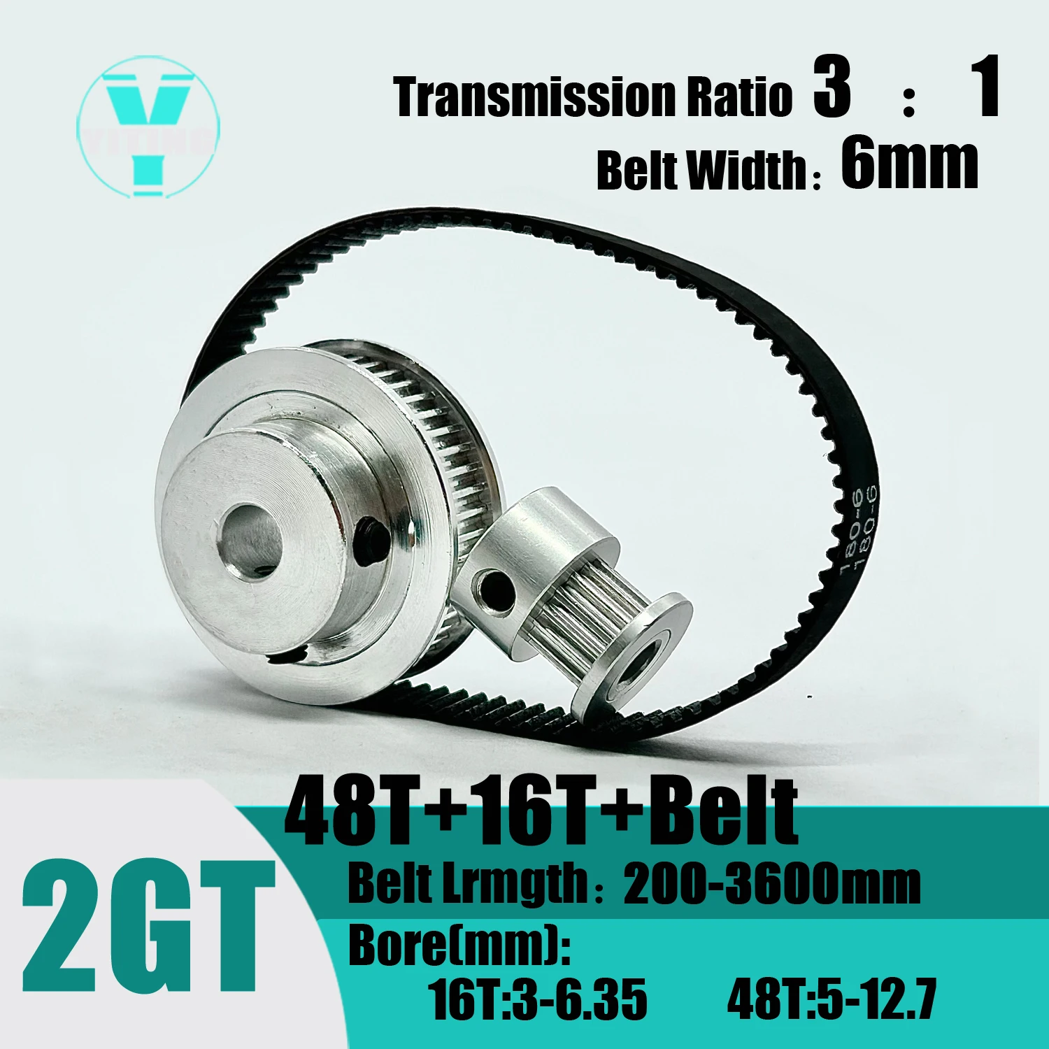 2GT 2M 48Teeth 16Teeth  GT2 16T 48T Timing Belt Pulley Set Belt Width 6mm Bore 3~12mm  3:1 Wheel Synchronous Pulley Belt Kit