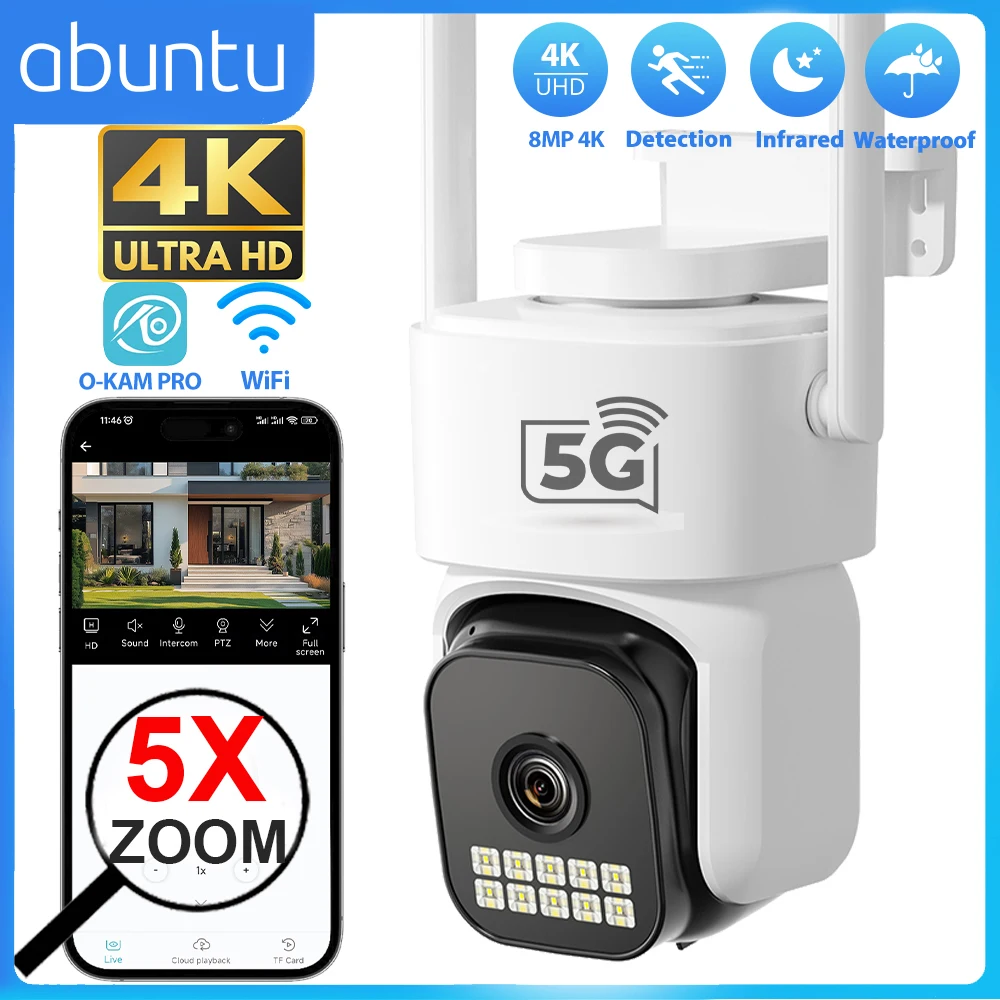 

8MP 4K PTZ Wifi Camera 5X Digital Zoom Outdoor Surveillance Camera Human Detection Night Vision 5G Security Camera O-KAM PRO APP