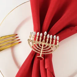 1pc Gold Napkin Ring Serviette Candlestick Buckles Jewish Hanukkah for Dining Table Chanukah Festival Wedding Party Decortion