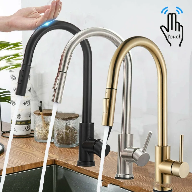 Kitchen Sink Faucet Smart Induction Mixed Tap Touch Control Pull Down Sprayer Handle Stainless Steel Kitchen Sink Faucet  ﻿