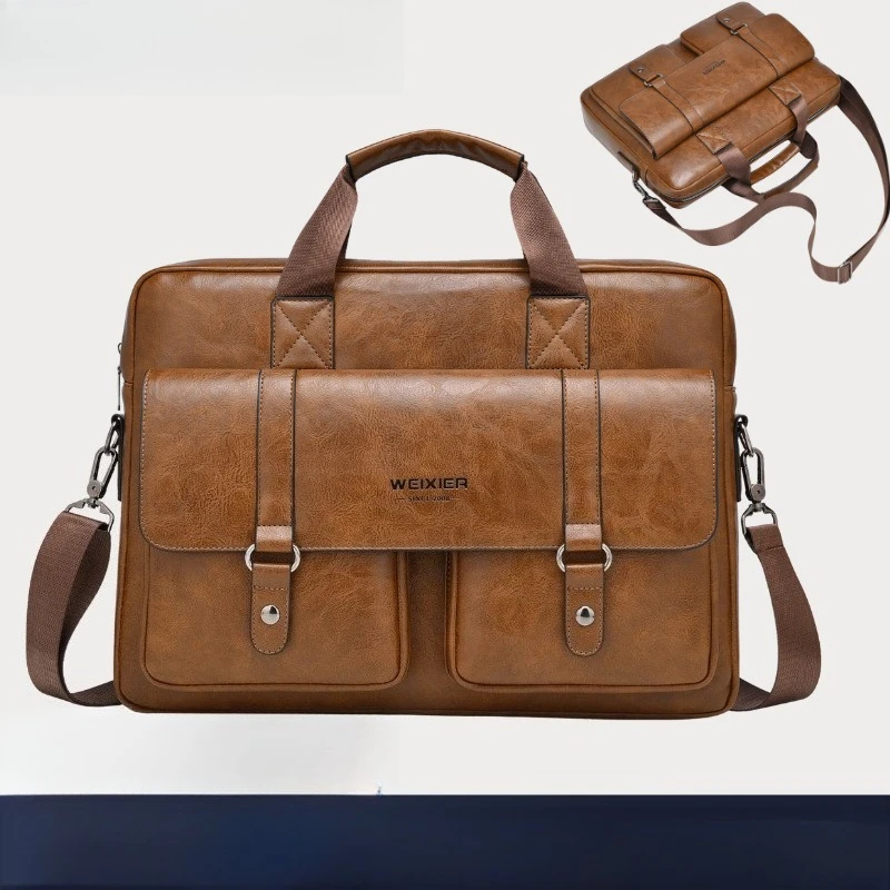 Men's Business Briefcase Large Capacity Laptop Bag One Shoulder Crossbody Simple Handbag Men's