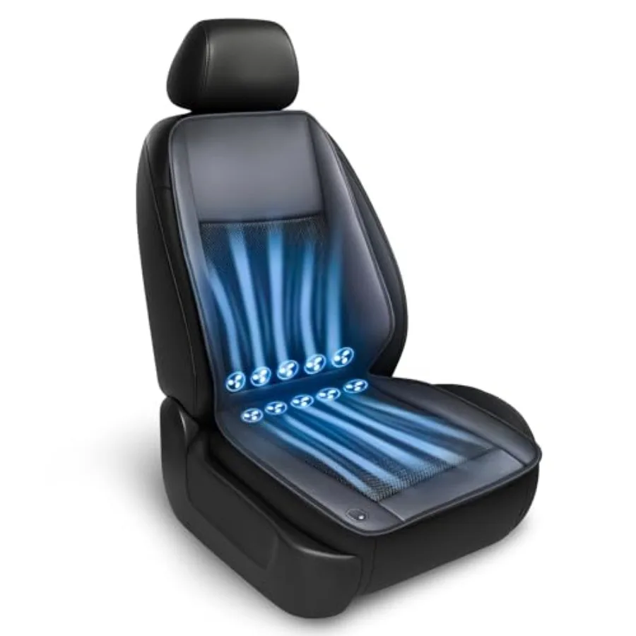 

Cooling Car Seat Cover for Cars SUVs Trucks 3D Mesh Leather Ventilated Seat Cooler with 10 Turbo Fans Wired Remote 3-Speed Cont