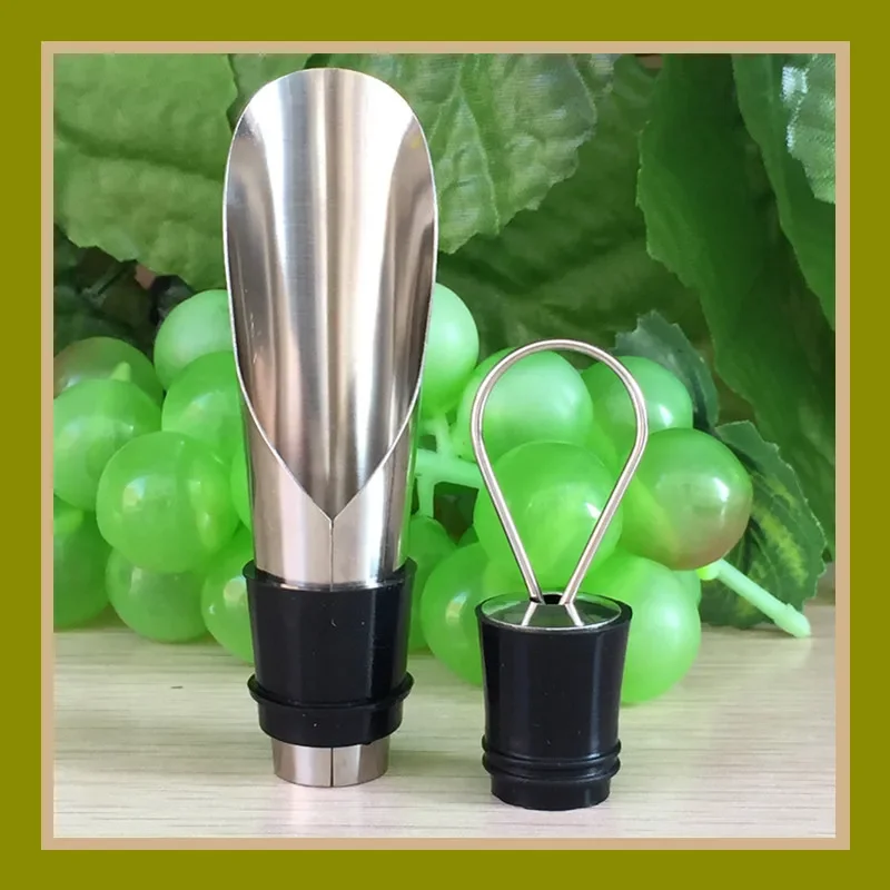 Stainless Steel Liquor Aerating Decanter Pourer Spout Flow Wine Bottle Bar Tools with Stopper Set