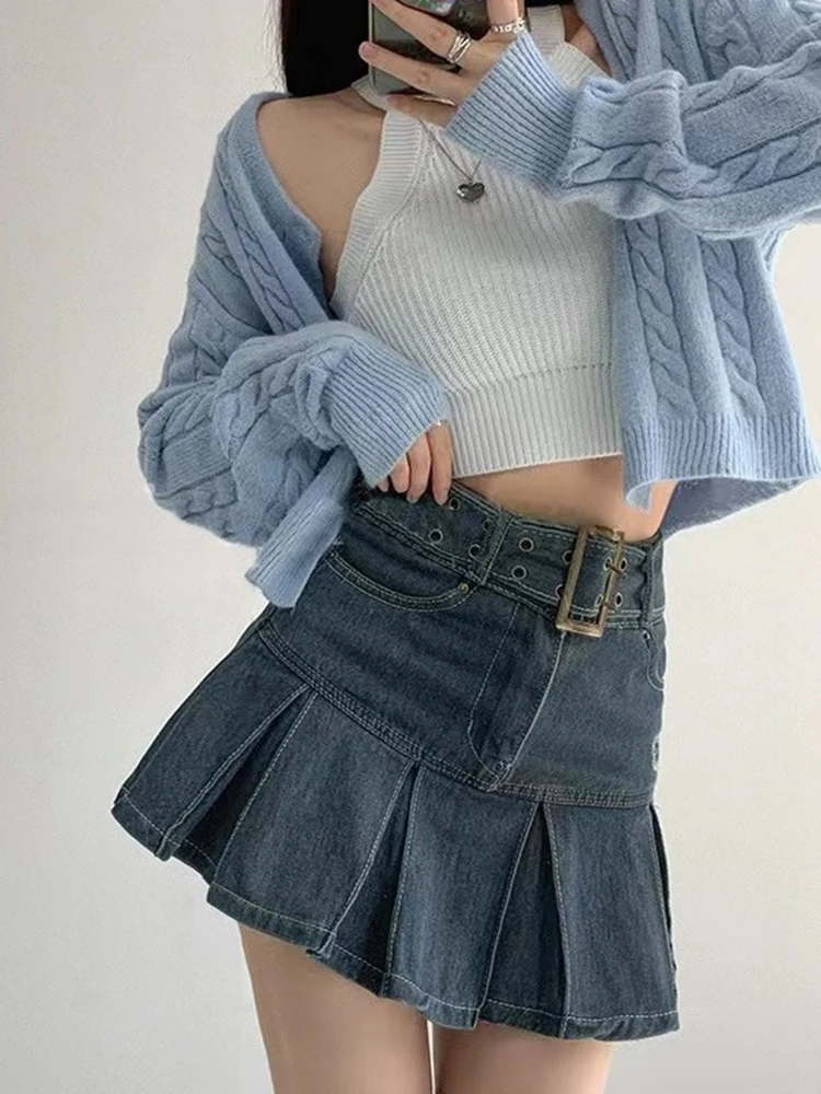 Embroider denim skirt women\'s clothing spring and summer retro pleated skirt empire look slimmer mini skirt