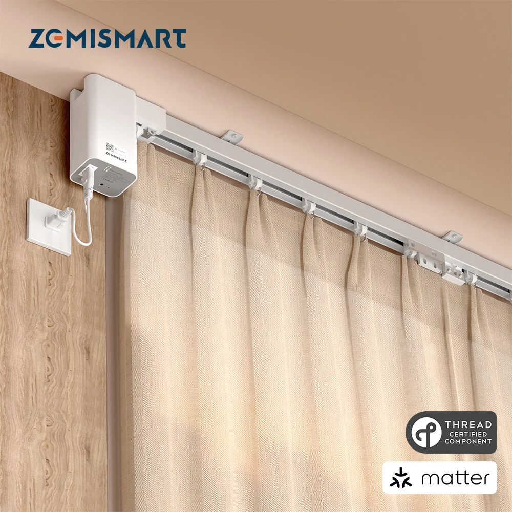 

Zemismart Matter Thread Моторизованный комплект штор для сращивания с внешней антенной мини-двигателя Работа с приложением Homekit Home Assistant