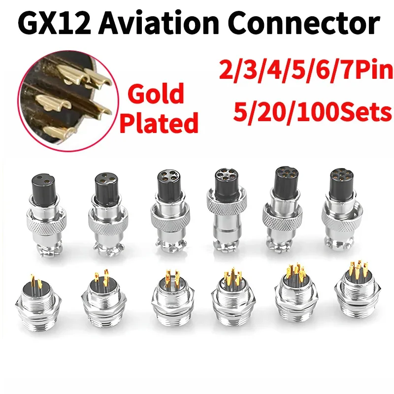 

GX12 2 3 4 5 6 7Pin Gold Plated Male/Female Aviation Circular Docking Connector Plug 5/20/100 Sets Electrical Wire