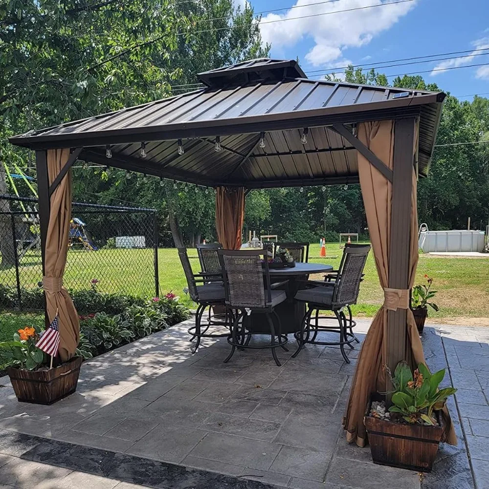 

8'x10' Outdoor Patio Hardtop Gazebo Galvanized Steel Double Roof Curtain & Netting Included Backyard Deck,Customized