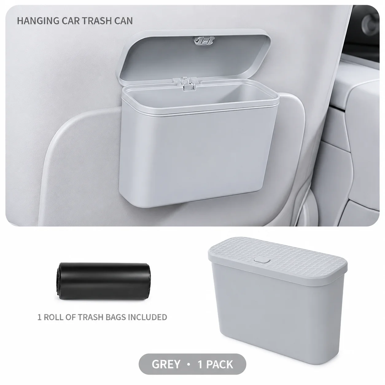 Portable Mini Car Trash Can with Clip-On Hanging Design, Interior Wastebasket Storage Pouch for Dry and Wet Waste
