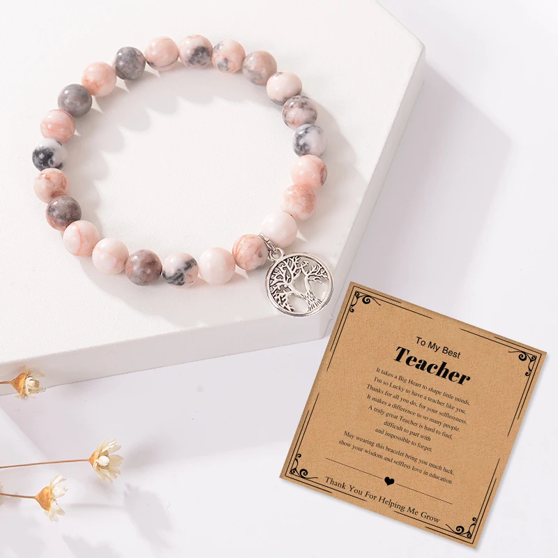 Teacher Appreciation Gifts Natural Stone Teacher Bracelet Gifts Tree of life Thank You Gifts for Teacher Meaningful Gifts