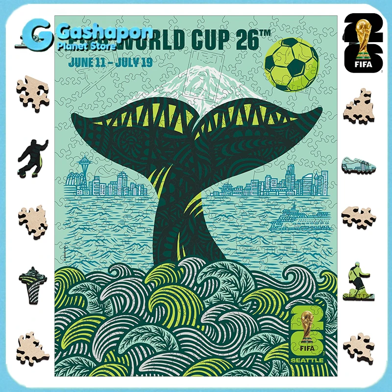 

Деревянный 3D-пазл «Чемпионат мира 2026 в Сиэтле»: Постер США, Канада, Мексика. Коллекционный подарок для футбольных фанатов, игрушка, семейная игра, головоломка.