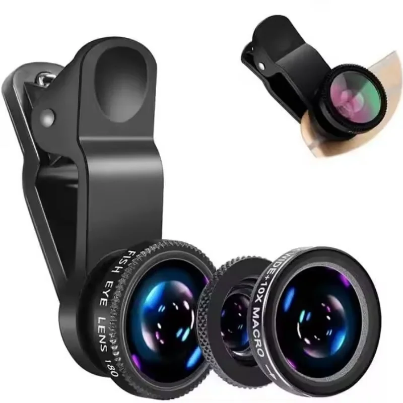 3in1 Fisheye Wide Angle Micro Camera Lens for iPhone Xiaomi Redmi 3in1 Zoom Fish Eye Len on Smartphone Lenses with Phone Clip