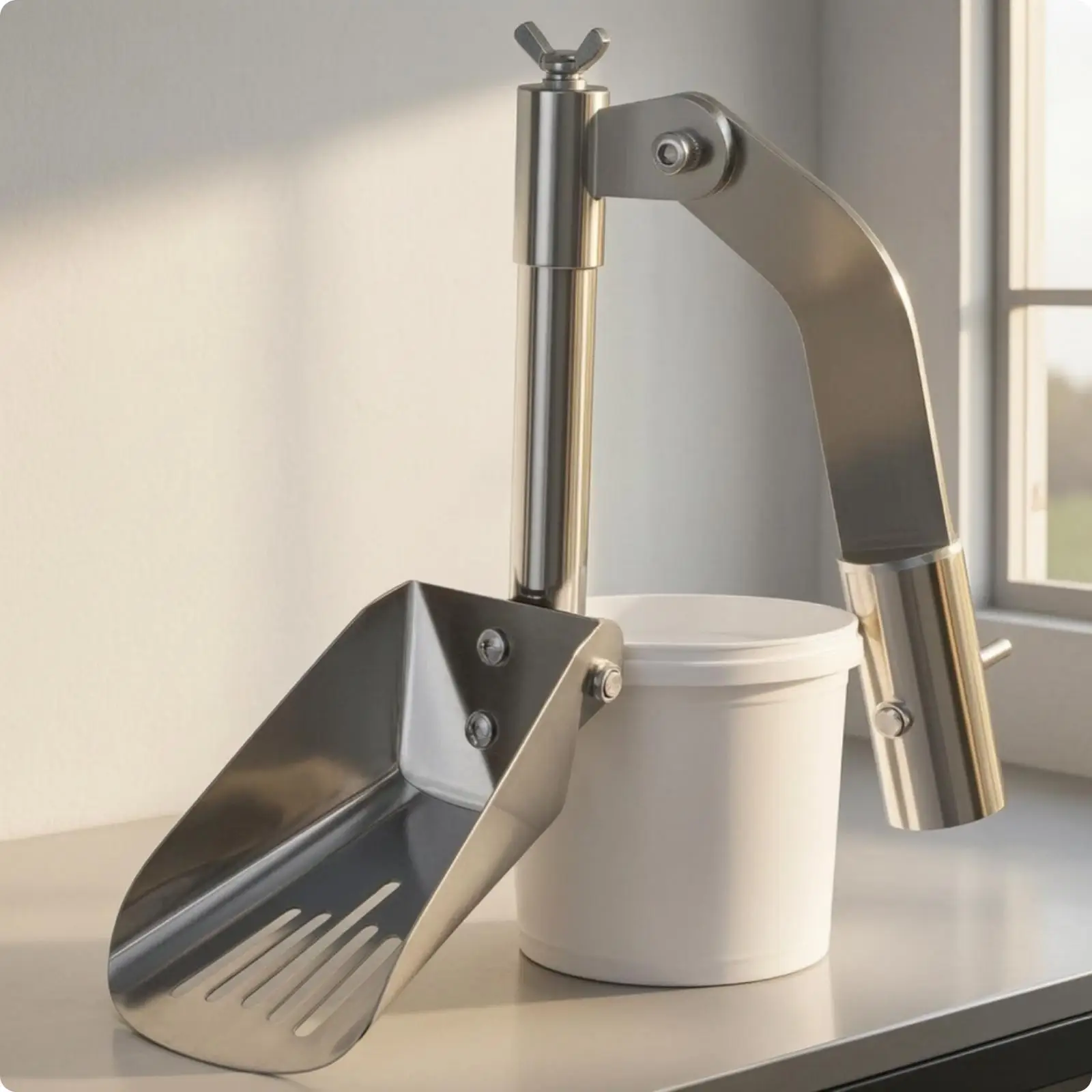 Angled Gutter Debris Shovel with Cylindrical Connector for Deep Channels and High Roofline Reach