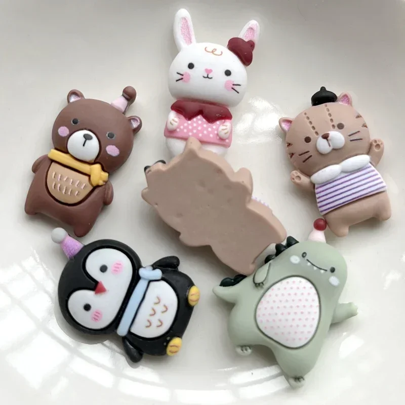 10 Kawaii Wenig Bär Kaninchen Pinguin Katze Harz Flache Diamant Dekoration Apple Diy Hochzeit Haarnadel Zubehör Sammelalbum Prozess