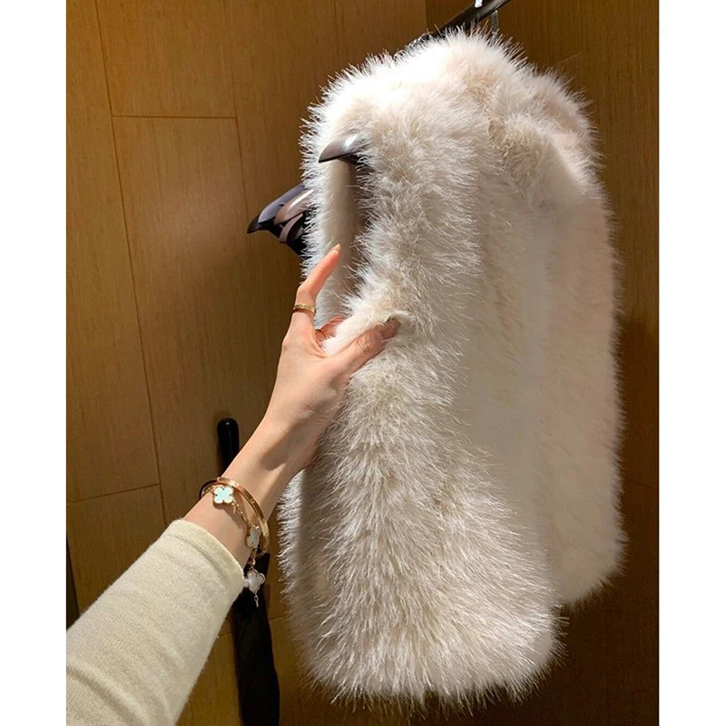 المرأة فو الثعلب الفراء سترة أنيقة الشتاء سميكة الدافئة أكمام معطف رقيق كلاسيكي بسيط عادية الوقوف طوق موضة أبلى
