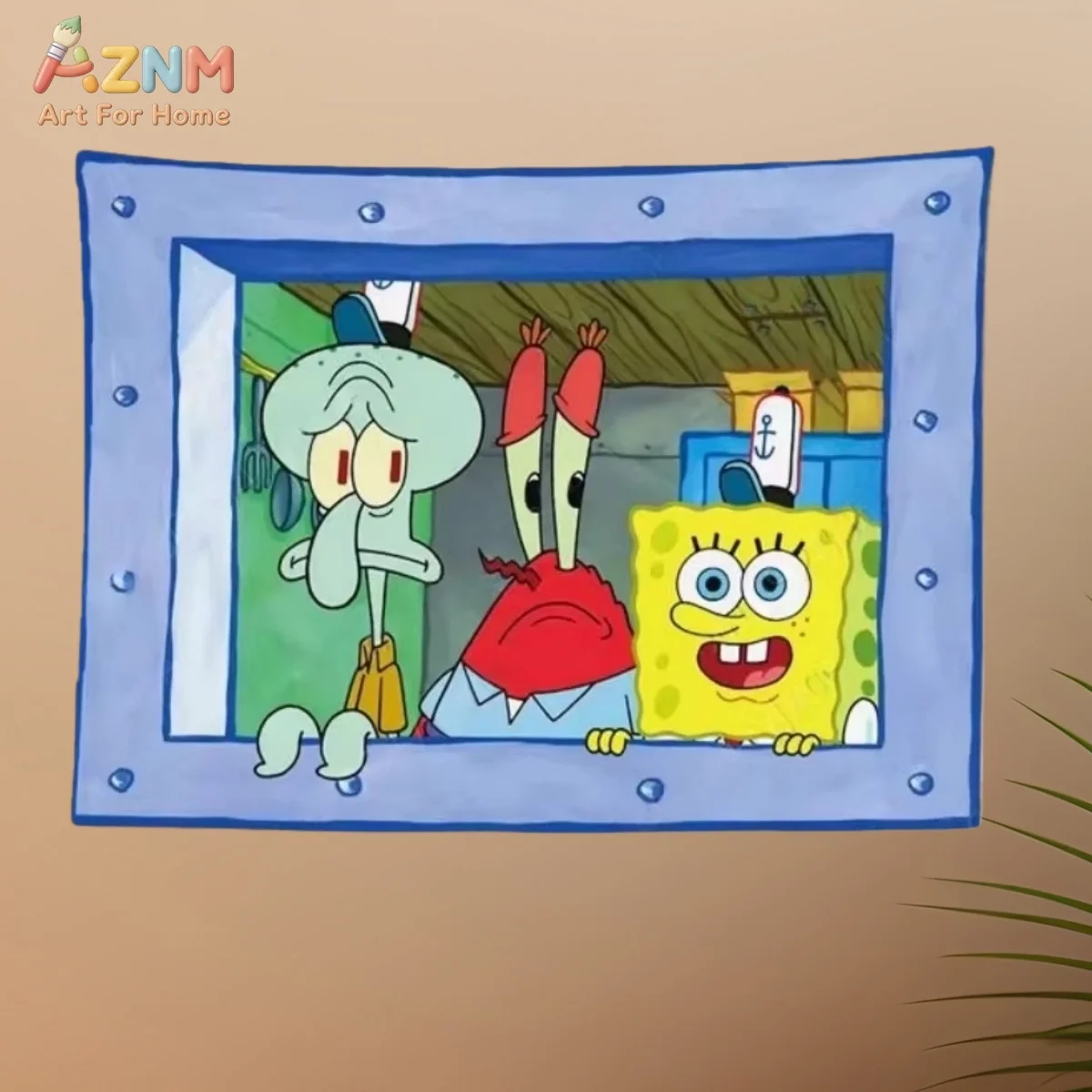 AZNM SpongeBob SquarePants Squidward Mr Krabs Window Scene Canvas Wall Print Unframed Cartoon Anime Poster for Bedroom Decor