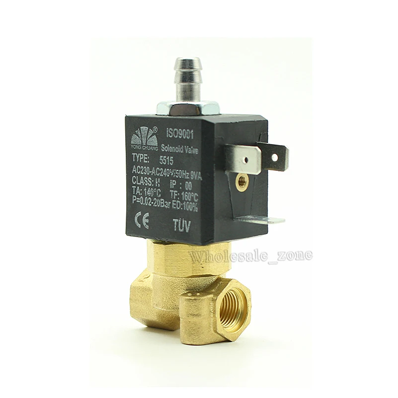 Normally Closed N/C 2/3 Way AC 230V -240V G1/8' Brass Coffee Makers Steam Air Water 2 Position 3 Way Electric Solenoid