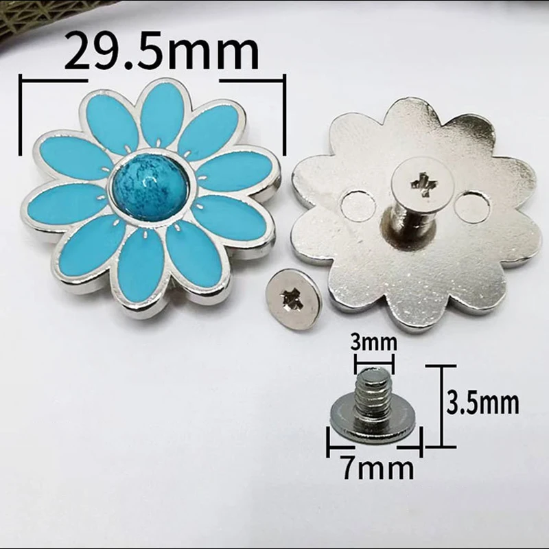 5pc 29mm Blue Sunflower Nail Rivet Stud Spots Fastener Conchos Rivetback For Leathercraft Belt Wallet Shoe Boot Apparel Decor