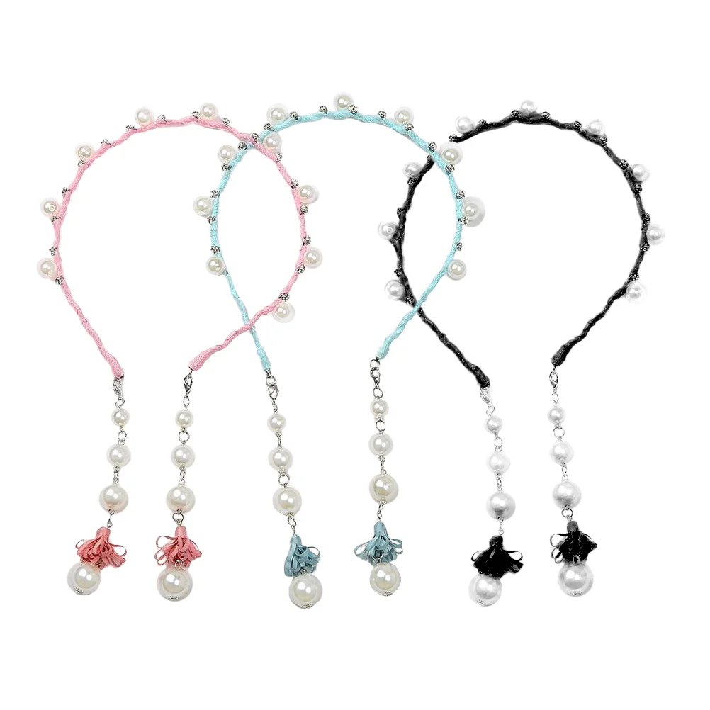 

3pcs Earring Headband Pearl Hair Accessory Kids Pearls Headband Lightweight Durable Pink Green Black Hairstyling Tool