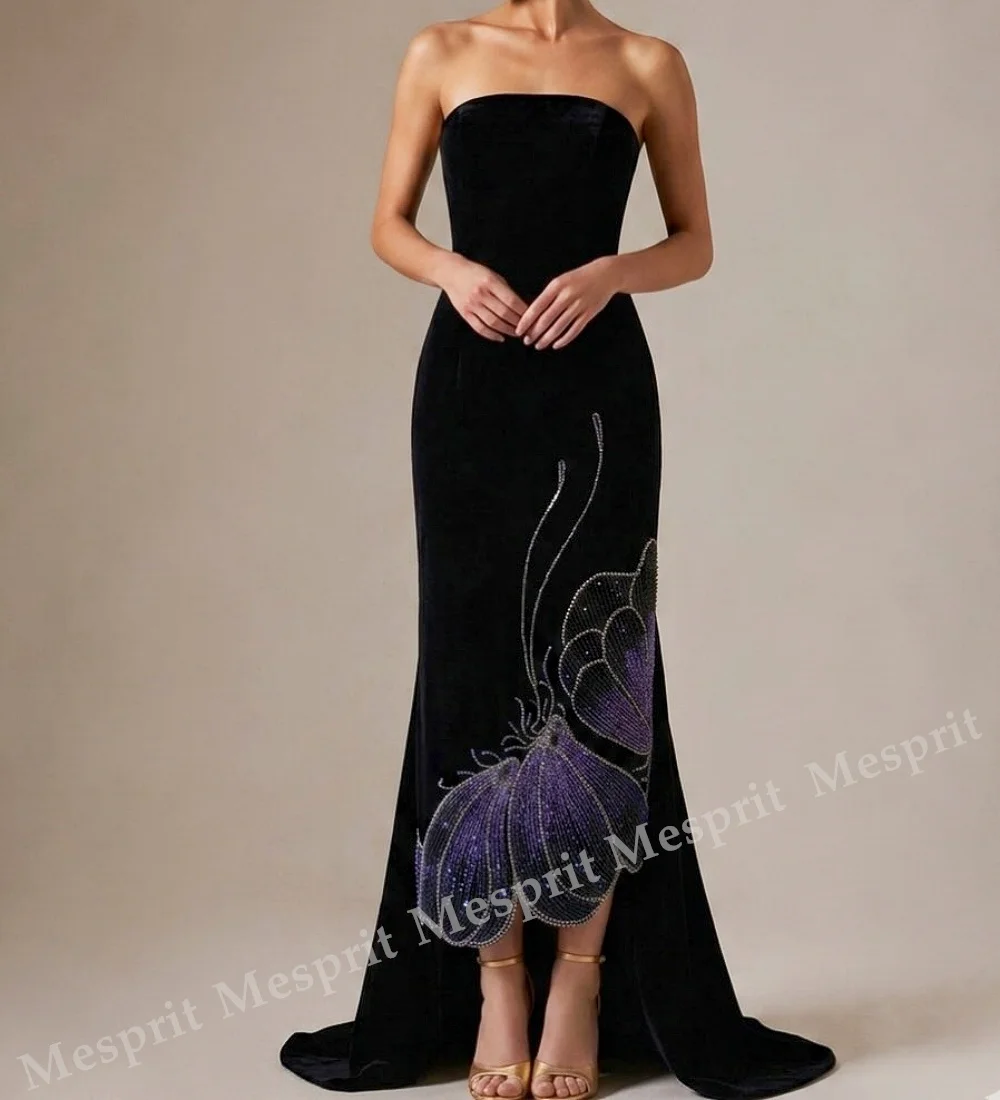 Customized Luxury Glitter Evening Gowns for Banquet High Quality Strapless Straight Midi Dresses Formal  Party Gown Exquisite