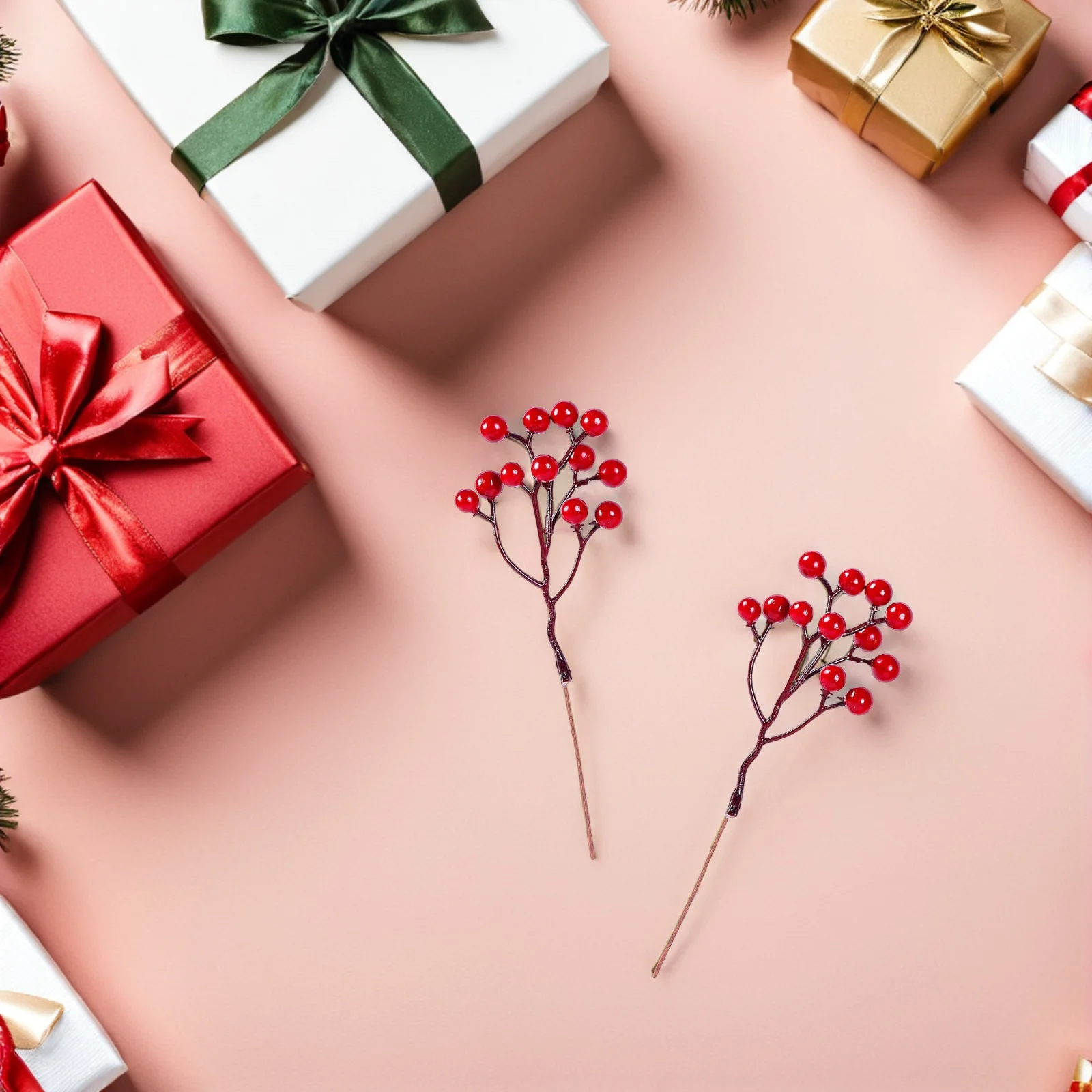 

20pcs Red Berry Stems Artificial Christmas Decorations Bendable Faux Red Berry Branches For Wreath Garland Centerpiece Diy