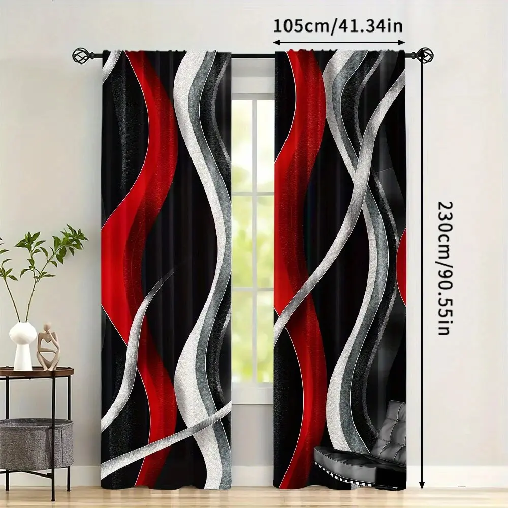 

2 pieces of red, grey and black geometric spiral pattern printed curtains,30*65 inches, home decoration, room decoration