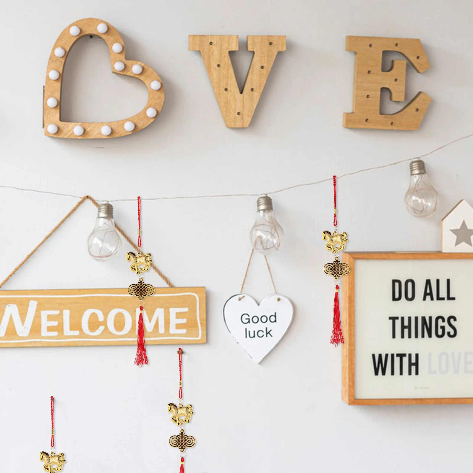 12Pcs Chinese New Year Hanging Pendant 2026 Horse Year Tassel Ornament Lunar Festival Decor for Living Room Wall Good Luck Charm