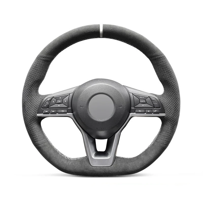 Genuine Leather White Thread Steering Wheel Cover for Alcantera Car Accessories for Nissan Kicks Rogue Sentra Altima Qashqal