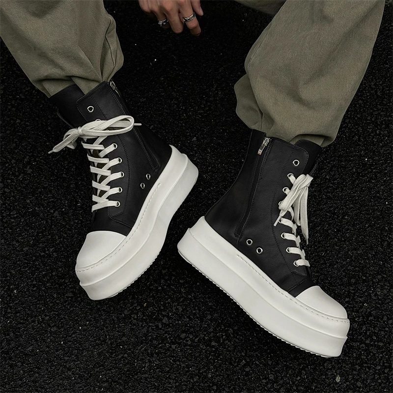 

Brand Black High Top Men's and Women's Shoes Fashion Designer Women's Canvas Sports Shoes Ankle Boots Zipper Thick Soled