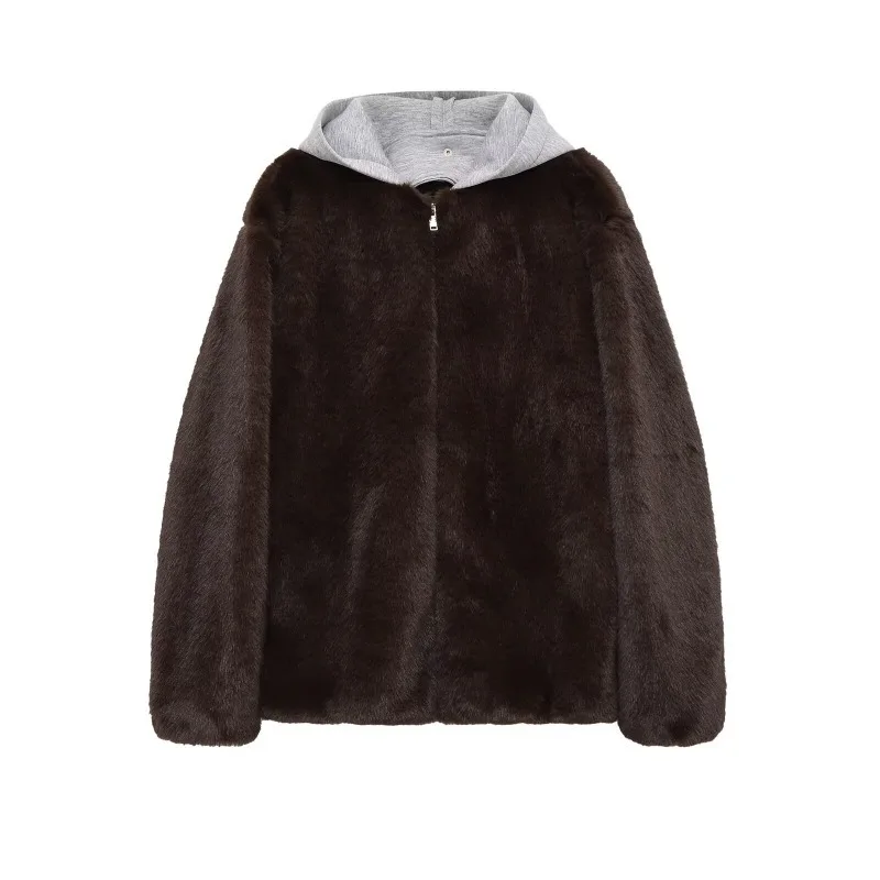 CharmCant Odpinany płaszcz z futerkiem z kapturem dla kobiet, nowość na zimę 2025, elegancki, puszysty kardigan, modne okrycie wierzchnie, kurtki, futra damskie