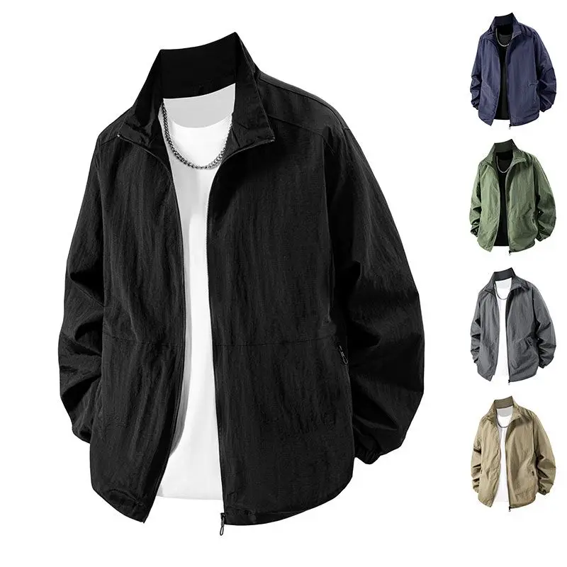 

Американская легкая мужская куртка для активного отдыха, свободного кроя, большого размера, с воротником-стойкой, ветрозащитная, водонепроницаемая, быстросохнущая, для весны и осени