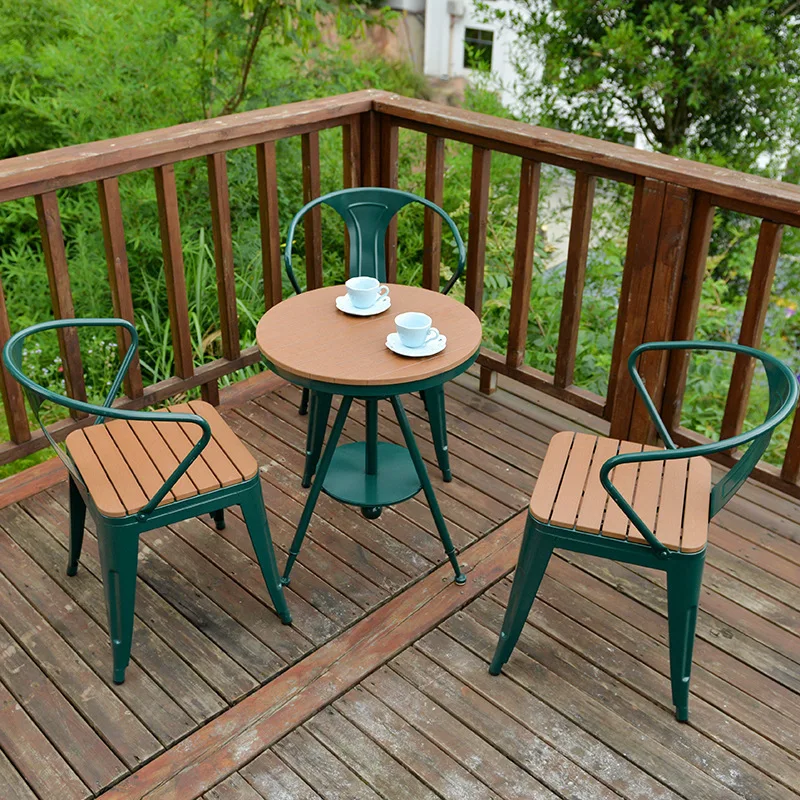 

Balcony small table and chair three-piece outdoor courtyard garden plastic wood coffee table simple terrace coffee leisure