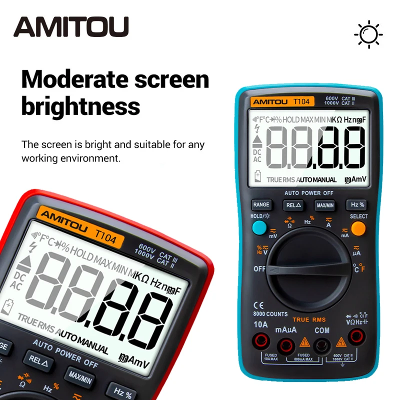 AMITOU T104 Digital Professional Multimeter Electric Voltmeter Ammeter AC/DC Voltage Tester Multi-tester Tools for Electrician