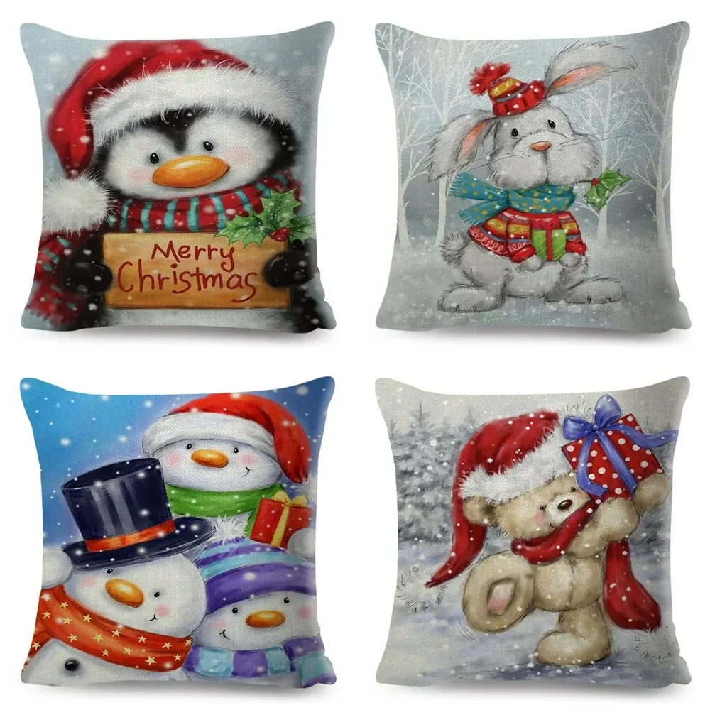 

Christmas Pillowcase Decoration Cute Cartoon Santa Snowman Pillowcase Home Decoration Living Room Sofa Cushion Cover 45x45cm