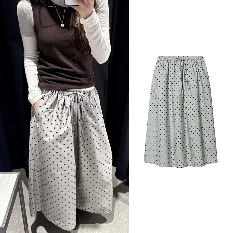 

Юбки в горошек женские летние 2026: Новая модная свободная юбка с завышенной талией для молодых девушек, шикарная, удобная, для отпуска