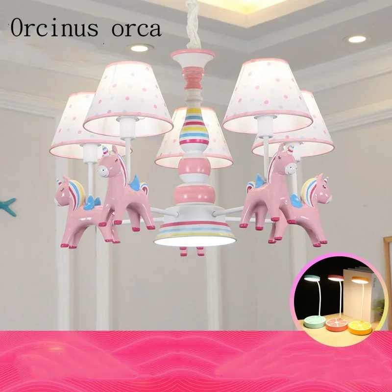 

American Pastoral creative pony chandelier Bedroom children's room Princess Room Light cartoon animal resin Chandelier