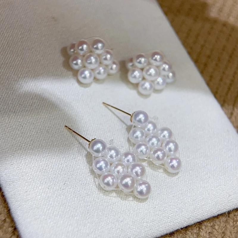 

SGARIT Genuine 18K Gold Stud Earrings Hand Woven Pearl Geometric Earrings Classic Trendy for Women Wedding Gifts Fine Jewelry