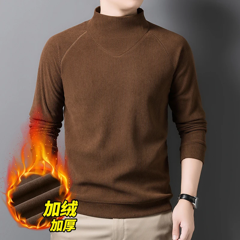 

Men's Half High Neck Fleece Sweatshirt with Added Fleece and Thickened Fleece, Warm Top for Autumn and Winter