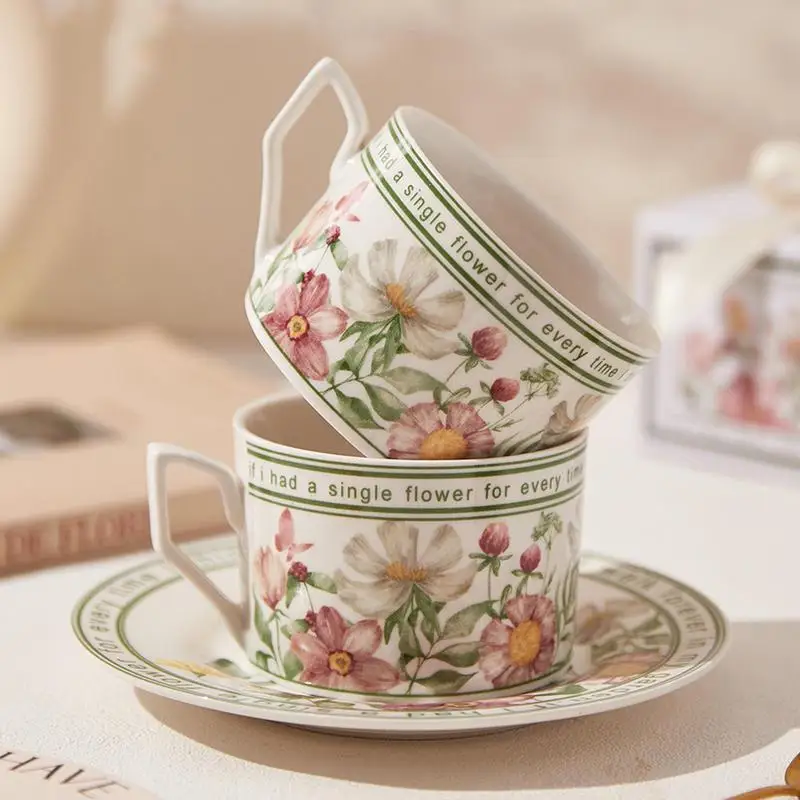 Cute Flowers Mug Set Elegant Flower Coffee Mug Coffee Cup With Saucer Cup & Saucer Sets Cute And Creative Design