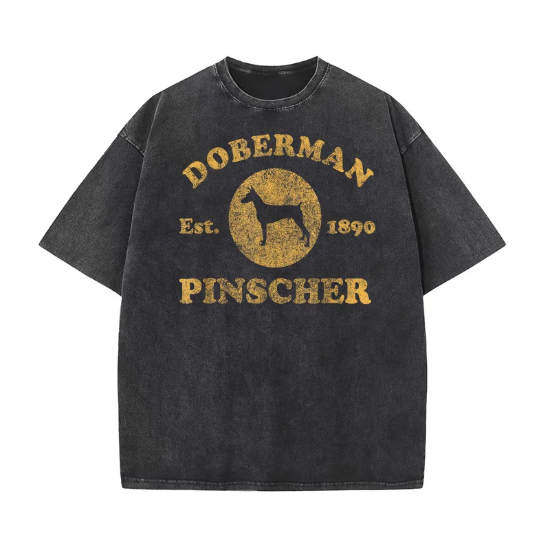 

Vintage Doberman Pinscher Est 1890 Doberman Gift Pure Cotton T-shirt For Man Oversized Art Graphic Clothing Printed
