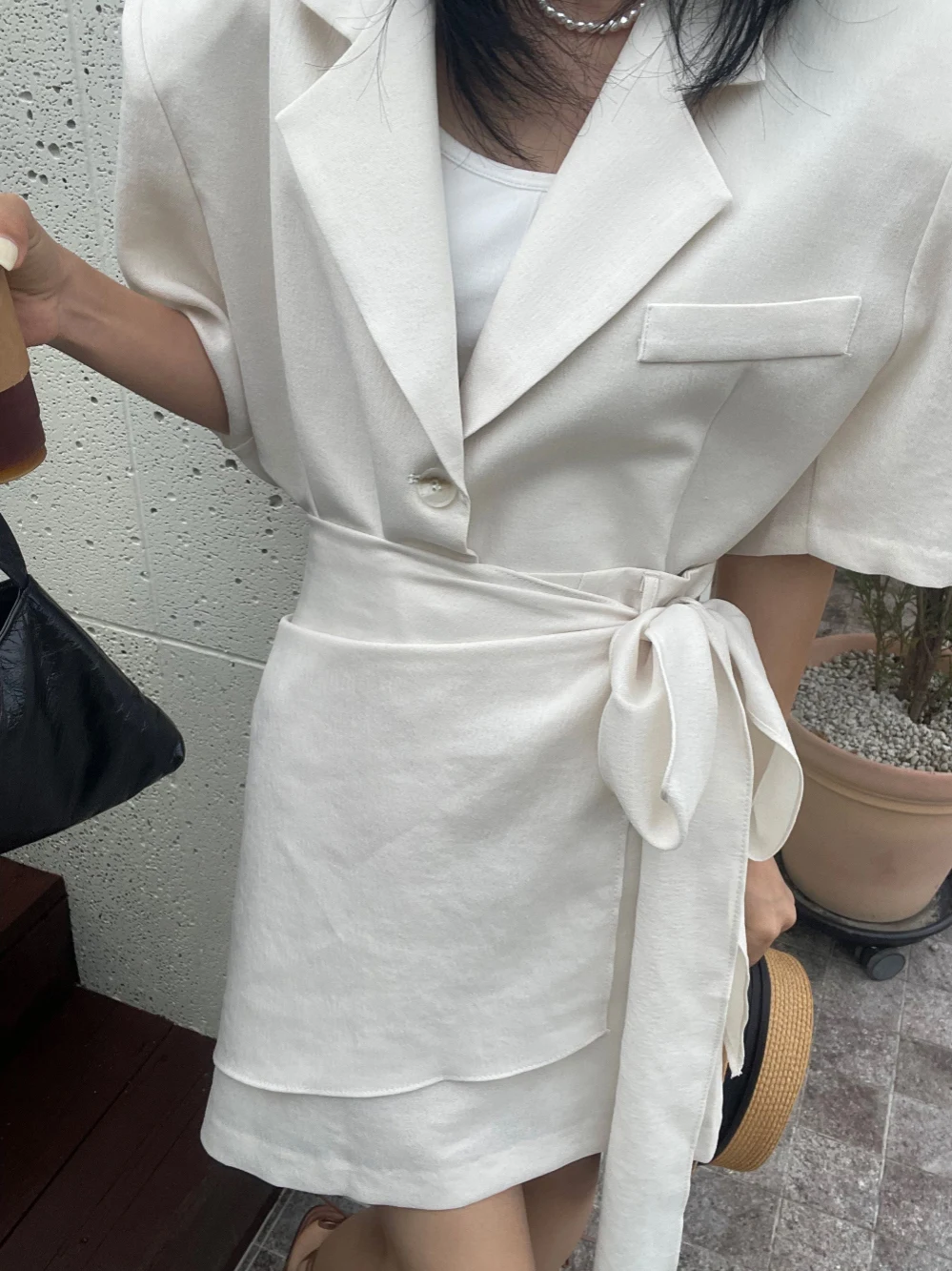 

Костюм с подкладкой на плечах, женский свободный костюм Lazy Sle для похудения, асимметричный комплект с поясом и завязкой на талии, комплект из хлопчатобумажной ткани