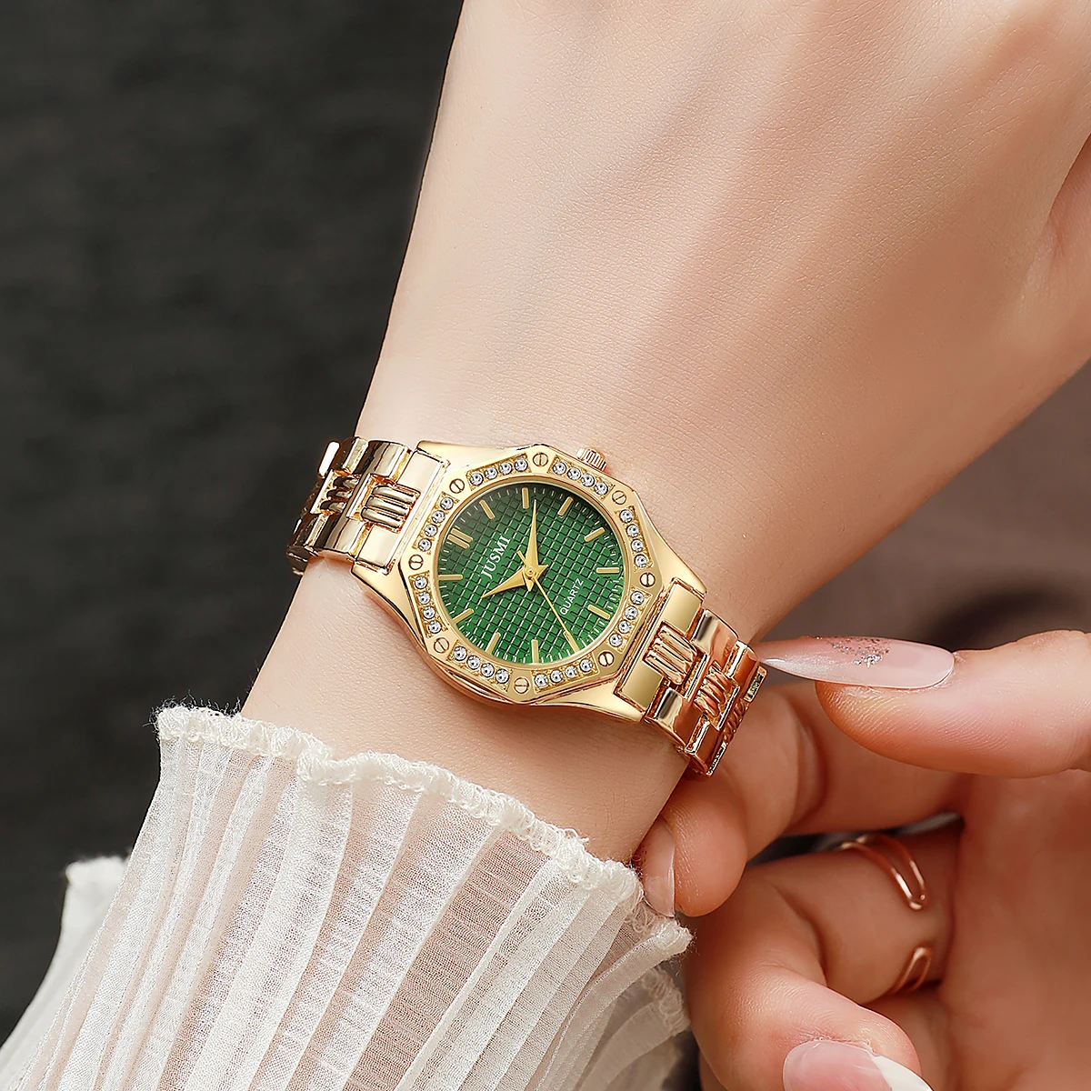 ساعة جديدة مرصعة بالألماس الراقية وبسيطة للترفيه والعمل اليومي ذات قيمة عالية وحزام فولاذي فاخر للنساء #5